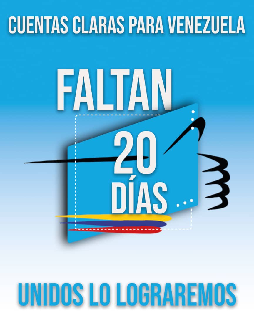Estamos a tan solo 20 días ya 💪🏽🇻🇪

Este 28J con Organización y voto haremos posible el cambio que anhelamos🙌🏽 

¡Unidos lo Lograremos!