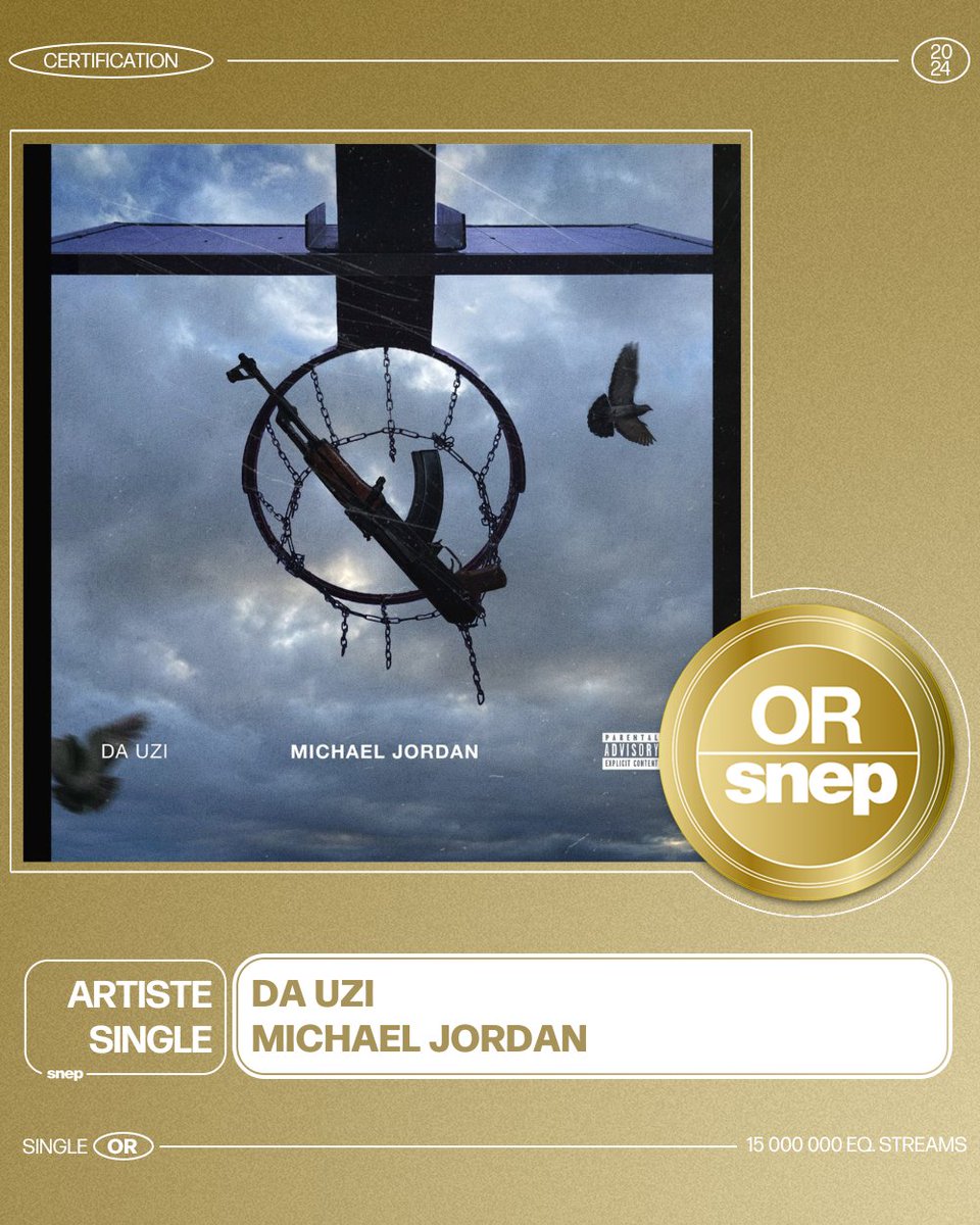 Le titre « Michael Jordan » de DA Uzi est certifié Single Or ! 📀

15 000 000 équivalents streams 🎧

Bravo ! 👏