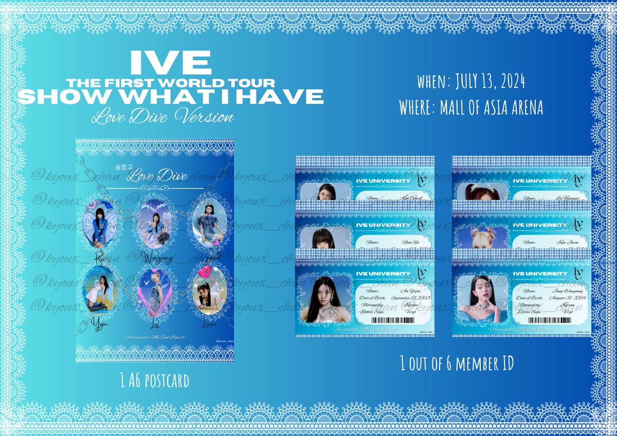 kyoux_chan's tweet photo. FREEBIE ALERT‼️
me and my friends will be giving away postcards and member ID's inspired by their songs on july 13. 
✨limited qty
✨rt to spread word
✨loc and time tba 
see you‼️
 #IVEinManilaFreebies #SHOW_WHAT_I_HAVE_IN_MANILA
#IVE #아이브 #SHOW_WHAT_I_HAVE_IN_MNL #IVEinPH https://t.co/DxoxInW1kZ