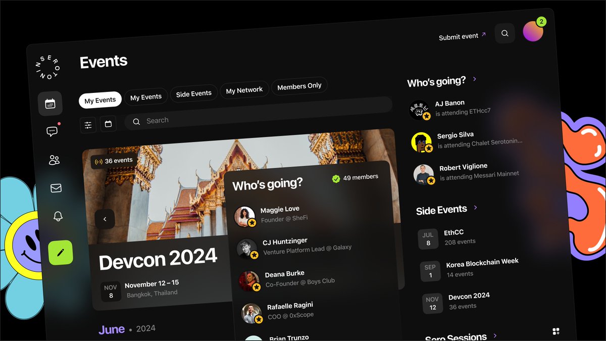 💫 Exciting news! 💫

We're releasing a major update to Serotonin's Platform, now including our exclusive event calendar! 🚀

Say goodbye to endless side event spreadsheets, backchannel coms, and "who's going to ___?" tweets, and…