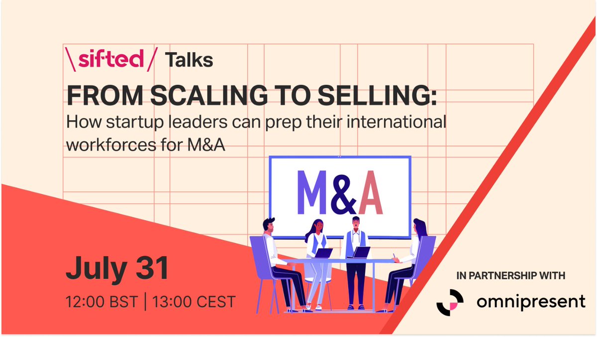 Siftedeu's tweet image. How can startup leaders get their businesses M&amp;amp;A ready in the period leading up to a prospective deal?

Tune into our upcoming Sifted Talks to find out 👉 sifted.eu/talks/from-sca…

#mergers #acquisitions #siftedtalks #startups