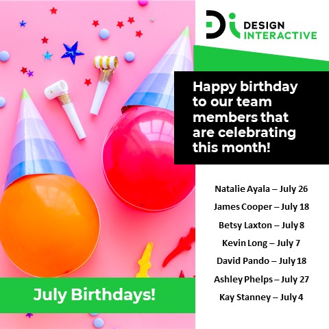 🎂 **Happy Birthday!** 🎂
This July, we're celebrating our amazing team members who are turning a year older. Your hard work and positive energy make Di a great place to be. Enjoy your special day!
Wishing you all a fantastic year ahead filled with happiness and success! 🎊🎁