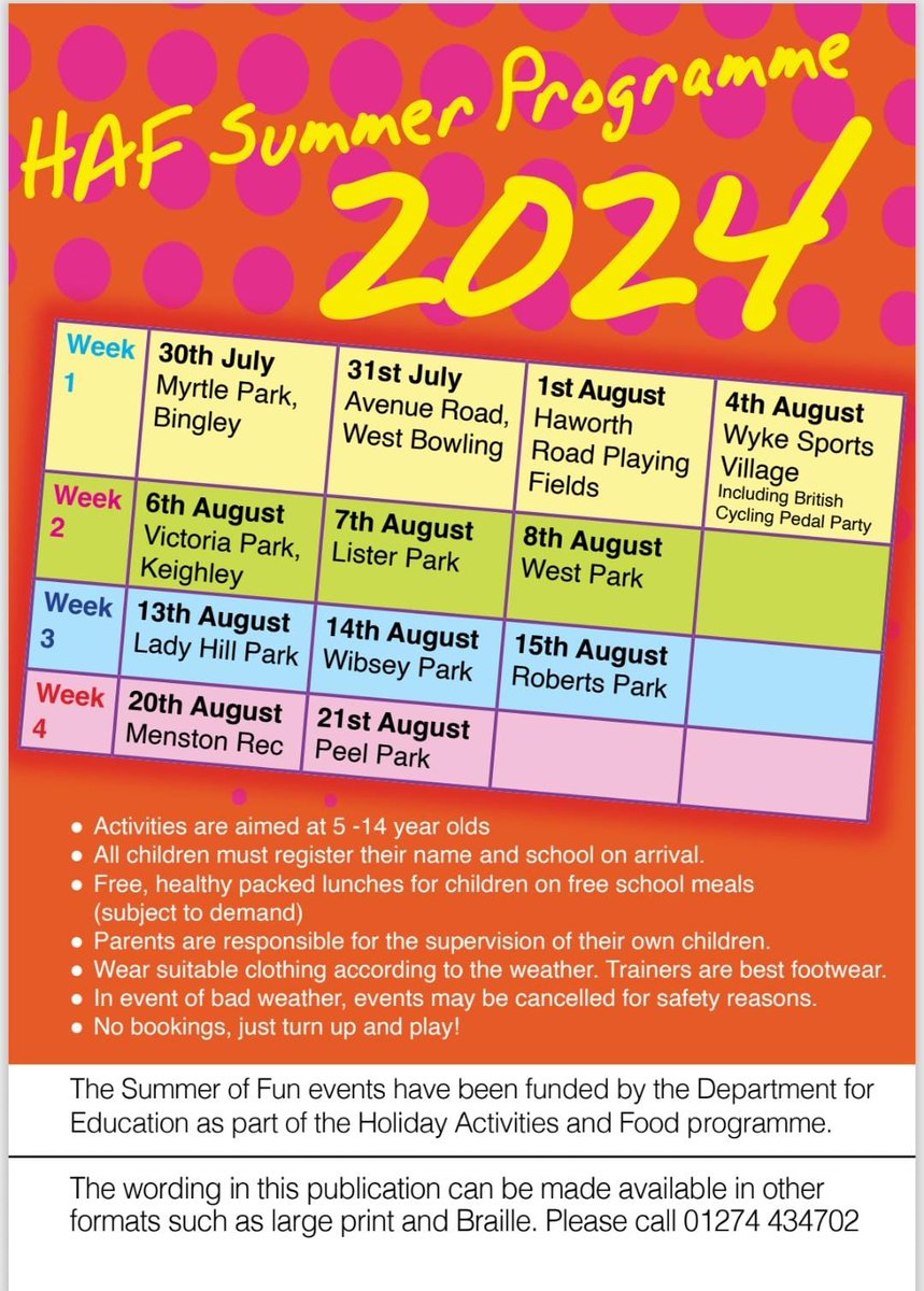 Our HAF Summer Programme 2024 is out! 

This year is slightly different with the events over 4 weeks but with lots of extra packed fun days! 

All events run 11am - 3pm