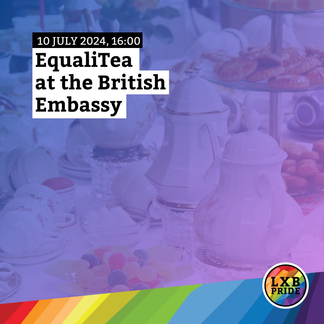 LuxembourgPride's tweet photo. On Wednesday, July 10, 2024, the Pride program continues with multiple social events, a reading and a panel discussion:
16:00 - THE BRITISH EMBASSY INVITES - EQUALITEA
19:00  - DIVA STORYTELLING
19:00 - CONFERENCE PRIDE UNFILTERED: KINK, CONSENT AND POLITICAL VISIBILITY https://t.co/NRathgrSdv