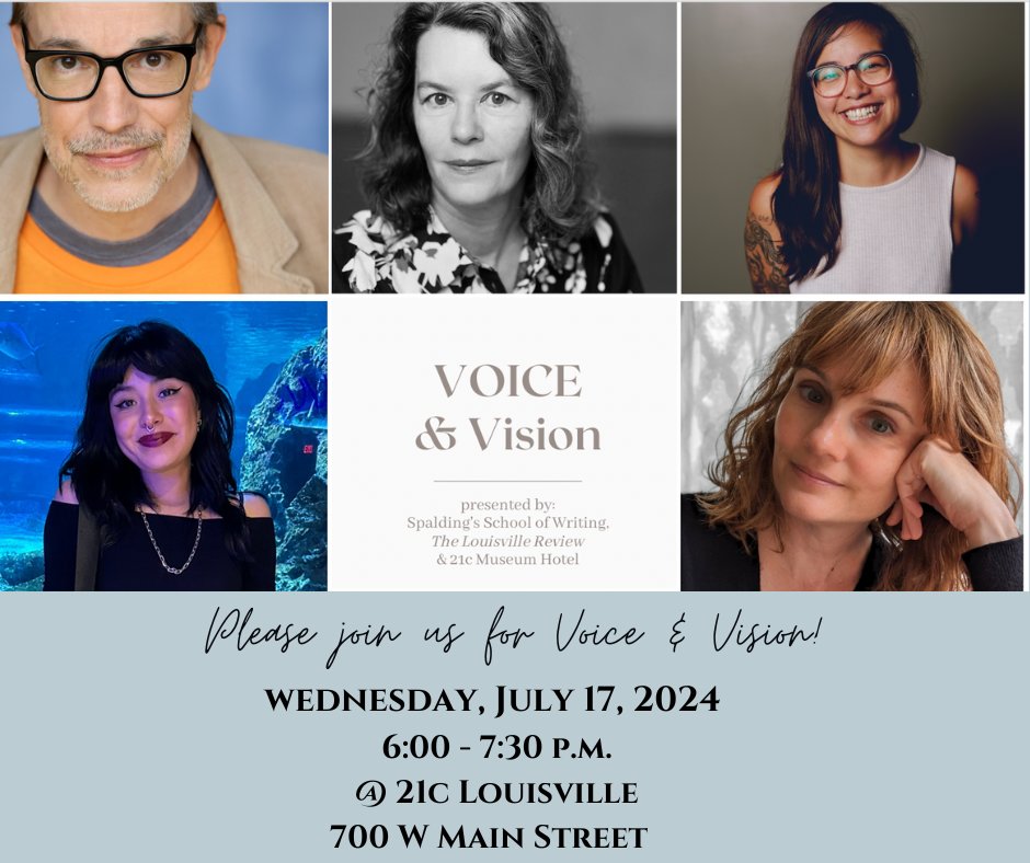 TheLouRev's tweet image. July's Voice & Vision at 21c Louisville is next week featuring writers Kelly E. Hill, Amy Roblero Perez, Danni Quintos, Katerina Stoykova & Terry Tocantins + fab art. Hosted by Lynnell Edwards.
We hope to see you there on Wed July 17 @ 6pm
More details: mailchi.mp/spalding/voice…