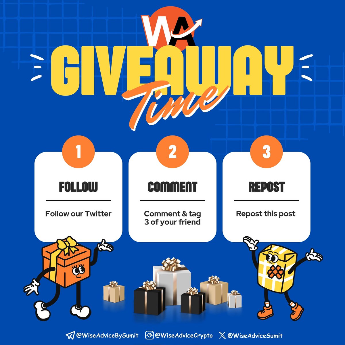 wiseadvicesumit's tweet photo. 𝗚𝗜𝗩𝗘𝗔𝗪𝗔𝗬 𝗔𝗟𝗘𝗥𝗧 🤑🤑
 
I am going to give $𝟮𝟱𝟬 to the 𝟱 𝑴𝒐𝒔𝒕 𝑨𝒄𝒕𝒊𝒗𝒆 𝒎𝒆𝒎𝒃𝒆𝒓𝒔 of my Twitter (X) community.
 
To win 👇

▶️ Follow @wiseadvicesumit
and @moneygurusumit

▶️ Like, Comment and Repost all of my upcoming tweets.
 
Be more active on my X accounts to increase your chance to win 💸
 
The winners will be announced on Sunday  🗓️

5 winners will get $50 each