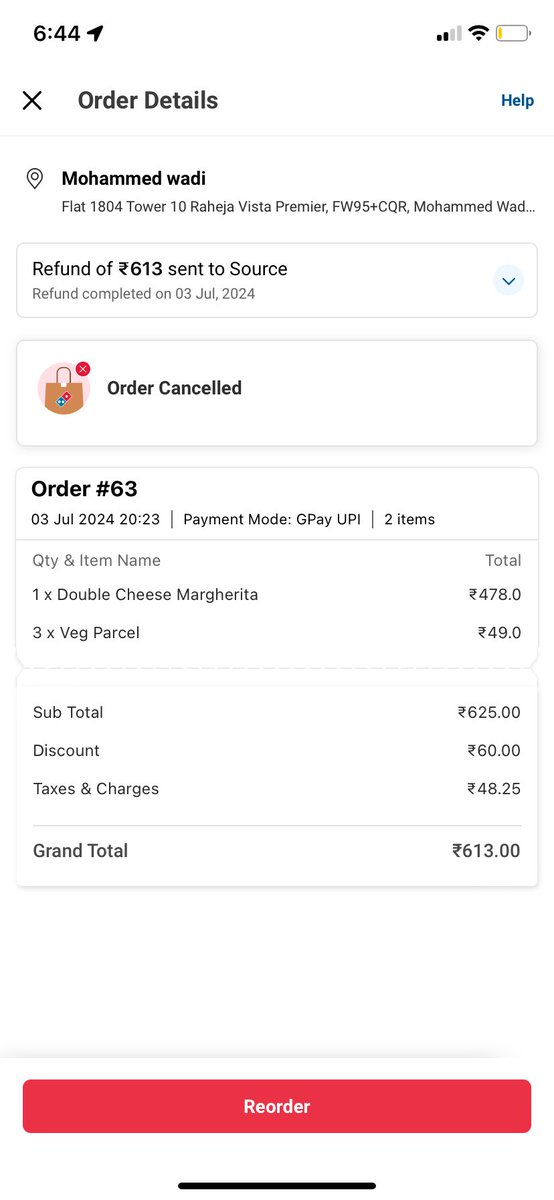 Garima331269's tweet photo. @dominos_india @dominos Really unacceptable..order palced on 3rd july at 9:23 pm did not receive pizza untill 11pm order cancelled funds still not received in app shows credited back to source..is it a new scam..tried mail calls but all went in vain https://t.co/bp9STak4ZX