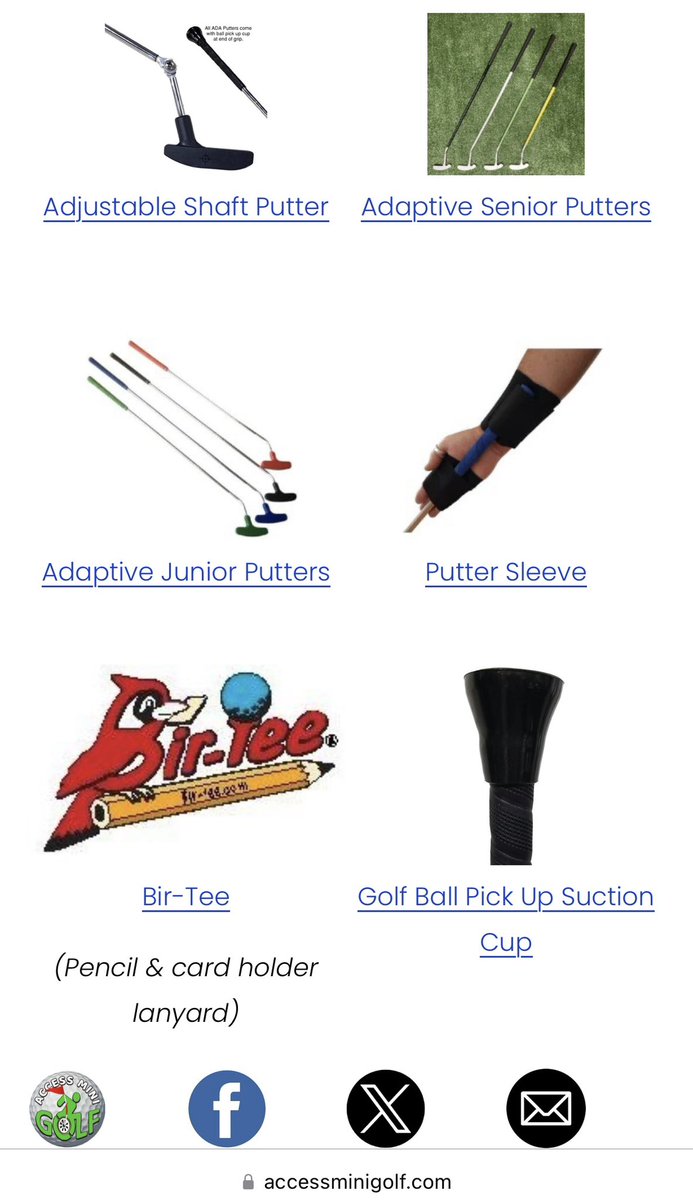 AccessMiniGolf's tweet photo. Happy #MiniGolfMonday!
Are you looking for some information about accessible equipment for your mini golf game and/or course? We’ve got that for you on the “Products” page of our website.
#AccessMiniGolf ♿️⛳️
https://t.co/6xXvPCvWgg https://t.co/I9ndh4ZB7Y