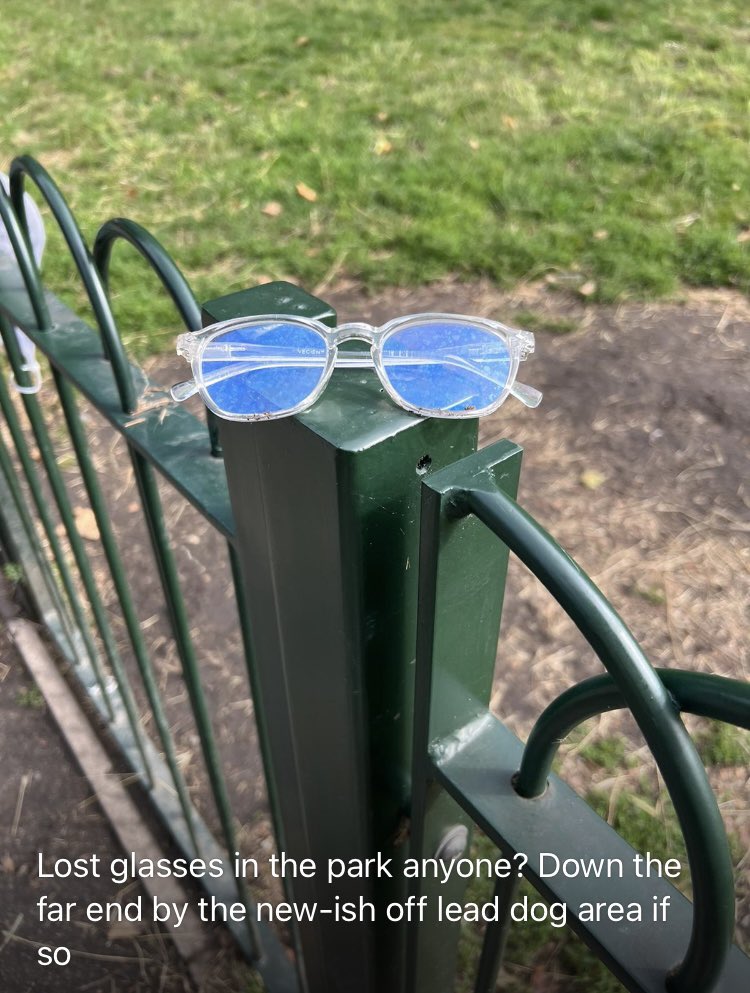 KenParkFriends's tweet photo. LOST GLASSES - DOG WALKING AREA
Found in the park this morning (Monday, July 8th) - are they yours??
#lost #glasses #lostglasses #dogarea #inthepark #kenningtonpark #kennington #fokp #friendsofkenningtonpark #oval #lambethparks #lambeth #southwark #se11 #sw9 #sw8 #se5 #se17 https://t.co/KYcIKKUX6g