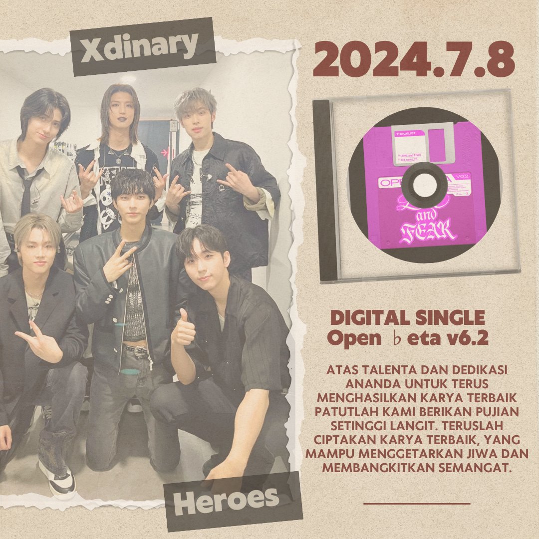 Dengan penuh rasa bangga dan bahagia, kami ingin mengucapkan selamat atas perilisan Digital Single <Open ♭eta v6.2>. Semoga karya ini dapat mencapai kesuksesan yang luar biasa, dan semoga Xdinary Heroes terus menghasilkan karya-karya yang lebih inspiratif lagi di masa depan.