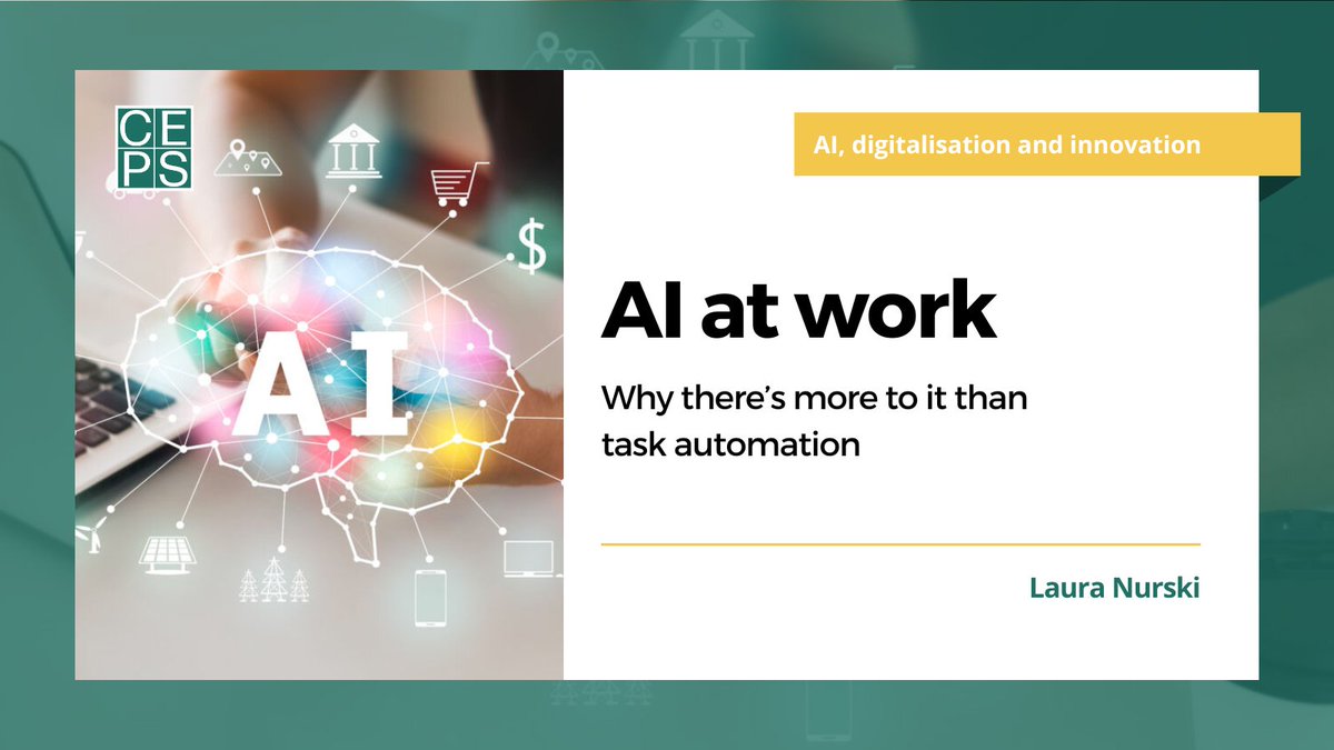 CEPS_thinktank's tweet image. 🖥️ #AI can automate certain human tasks or make humans more productive at undertaking those tasks, but there is much more to AI and the future of work than mere task automation. 

🔎 This explainer by @LauraNurski provides a comprehensive framework for analysing AI’s impact on…