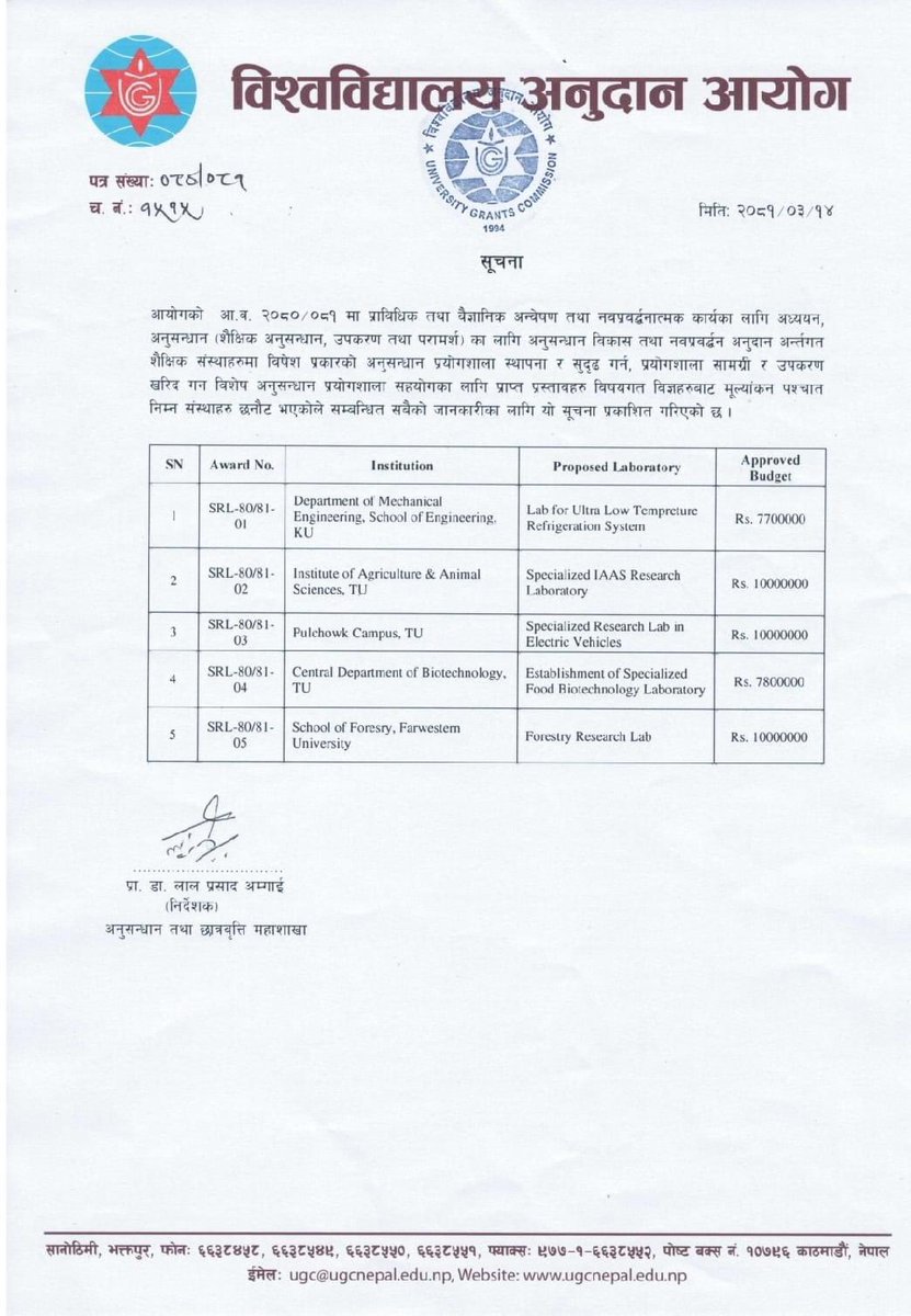 It's a great pleasure for our department that we got a grant to establish a Food biotechnology laboratory at our premises . Thank you UGC for this opportunity .