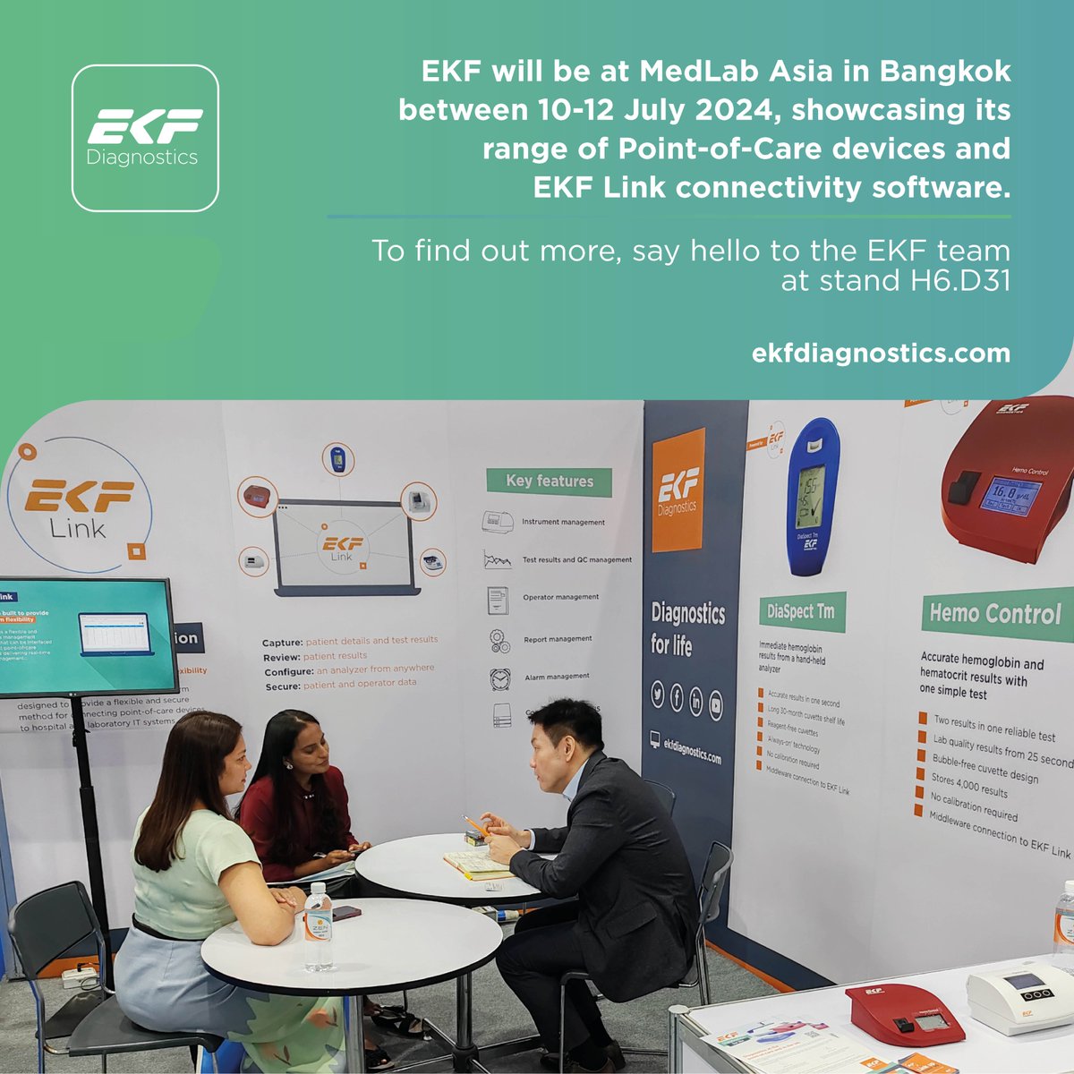 EKF will be at Medlab Asia in Bangkok, Thailand, this week between 10-12 July, showcasing our range of point-of-care devices and EKF Link connectivity software, visit us on stand H6.D31. 
#pointofcare #lifesciences #health #healthtech #EKF @MedlabSeries 
ekfdiagnostics.com/come-and-be-pa…
