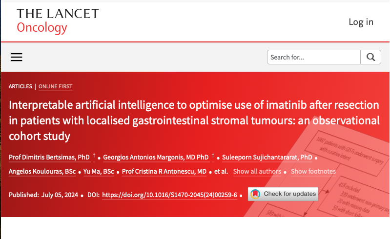 OncoAlert's tweet photo. Just Out on @TheLancetOncol 🚨
Interpretable artificial intelligence to optimise use of imatinib after resection in patients with localised gastrointestinal stromal tumours
Current guidelines recommend adjuvant imatinib💊 therapy for many patients with #GISTs , though the optimal treatment duration🗓️and which patient groups benefit most are still unclear
This observational cohort study aimed to use interpretable artificial intelligence methods on real-world data to determine the ideal candidates and duration for adjuvant imatinib therapy.
The study included patients with primary, non-metastatic GISTs from Memorial Sloan Kettering Cancer Center and validated findings with cohorts from Poland and Spain. Optimal policy trees (OPTs) revealed that:
✅imatinib was unnecessary for certain patients with low-risk profiles and identified 5⃣years as the optimal treatment duration.
✅Implementing these recommendations could spare approximately a third of patients from unnecessary treatment, reducing toxicity and healthcare costs, while maintaining high sensitivity for identifying those who do benefit.
https://t.co/Dq1J4qiDZC
@dbertsim @Margonis_GA Cristina R Antonescu @MSKPathology Javier Martín-Broto @grupoGeis
@rutkowskip1972 @pawel_sobczuk @WTapMD
#OncoAlertAF
@nataliagandur @acampsmalea @MartaPerachino @heinrich_kat @BiagioRicciutMD @DenizCanGuven1
@yekeduz_emre @HHorinouchi @FadiHaddad_MD
@Dr_Ivanoncologo @Abdallah81MD @FernandoOnco
@ElisaAgostinett @dr_yakupergun @to_be_elizabeth @anmwongNZ @lungoncdoc @ADesaiMD @bavilima @realbowtiedoc