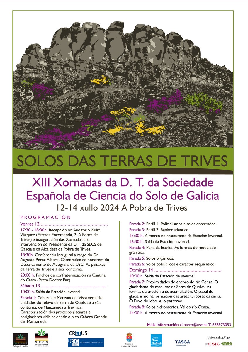 👉Non perdas a oportunidade de coñecer os Solos das Terras de Trives nas Xornadas que se organizan dende a D.T Galicia da <a href="/SECS_Spain/">Soc Española Ciencia del Suelo</a> que dirixe #XoseLOtero <a href="/ambiosol_usc/">Ambiosol</a> 
🗓️12-14 Xullo
🖊️Aínda queda algunha praza dispoñible! acortar.link/TfG0sR