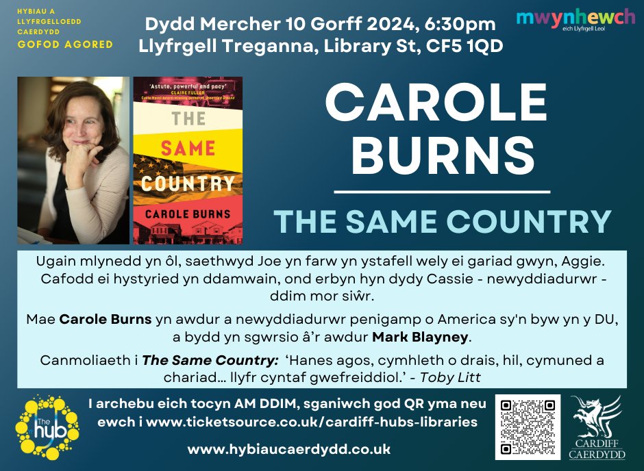 Llyfrgelloedd Caerdydd - Cardiff Libraries (@cdflibraries) on Twitter photo *Ddydd Mercher yma!* Oes gennych chi docyn i’n digwyddiad gyda’r awdur <a href="/Carole_Burns/">Carole Burns</a> yn Llyfrgell Treganna?
📆 Dydd Mercher 10 Gorff, 6.30pm
🎟️ Tocynnau (am ddim): tinyurl.com/yrcxyc5e
Mwy o wybodaeth: caroleburns.com *Ddydd Mercher yma!* Oes gennych chi docyn i’n digwyddiad gyda’r awdur <a href="/Carole_Burns/">Carole Burns</a> yn Llyfrgell Treganna?
📆 Dydd Mercher 10 Gorff, 6.30pm
🎟️ Tocynnau (am ddim): tinyurl.com/yrcxyc5e
Mwy o wybodaeth: caroleburns.com