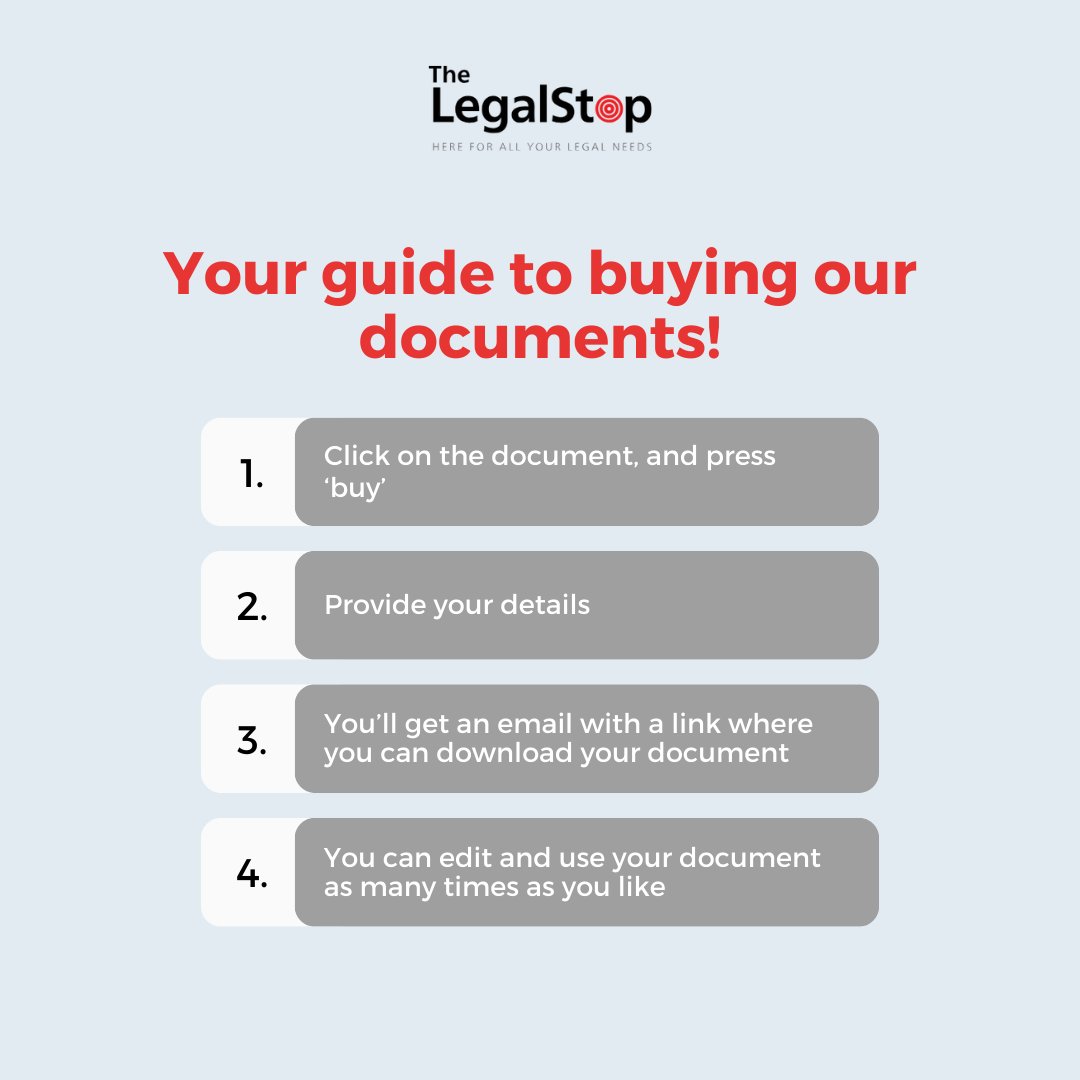 thelegalstop's tweet image. 📑 Your Guide to Buying Our Documents! 📑

1️⃣ Click on the document, and press ‘buy’.
2️⃣  Provide your details. 
3️⃣ You’ll get an email with a link to download your document.
4️⃣ You can edit and use your document as many times as you like.

#LegalDocuments #HowToBuy