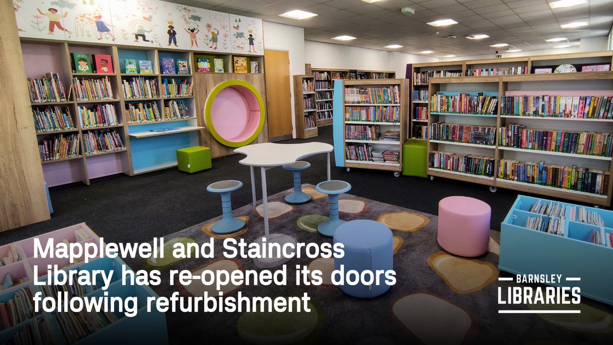 BarnsleyLibs's tweet photo. Mapplewell and Staincross Library is now open!

We are excited to welcome you back to the newly refurbished and expanded library featuring an enhanced children’s area, new spaces for work and study, new carpets and more comfortable seating.

Read more: https://t.co/0x87y27fV3 https://t.co/vGQiKv1eir