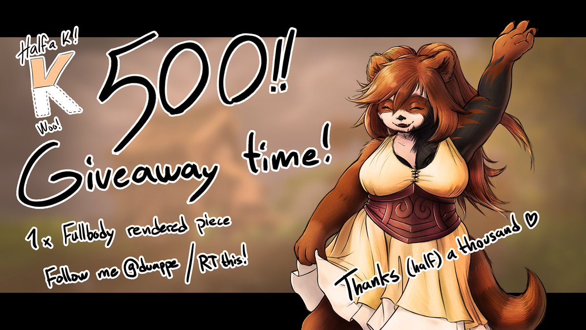 Dude, we hit another milestone!!🎉

I'm gonna host another giveaway to celebrate!
It's gonna run for two weeks until the 22nd!
How to enter;
- Follow me
- Retweet this
Prize: 1x Fullbody sketchy rendered piece
Thanks (half) a thousand ya'all❤️ #Warcraft #Pandaren