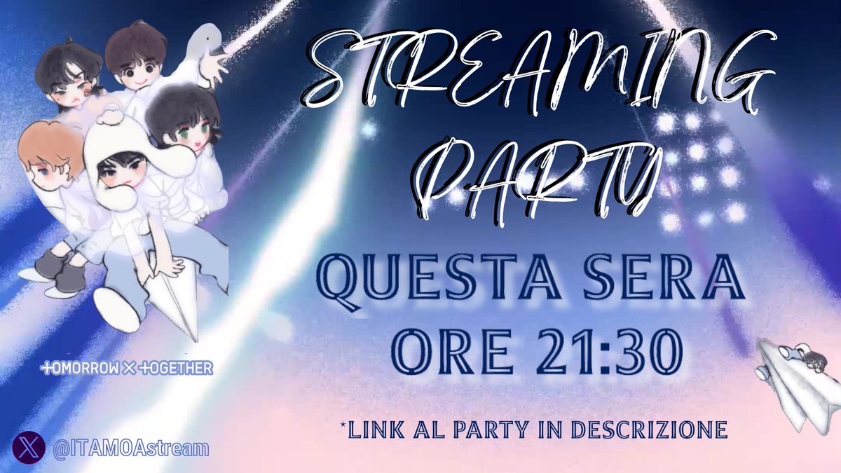 ITAMOAstream's tweet photo. 🩵#TXT_CHIKAI S𝐜e𝐧e𝐫 𝐏a𝐫t𝐲💛

🚨 𝐈n O𝐧d𝐚 𝐭r𝐚 𝟑0 m𝐢n𝐮t𝐢

⏰ 21:30-23:30(4:30-6:30 AM 🇰🇷)
🎯 #𝐖𝐞_𝐥𝐥_𝐧𝐞𝐯𝐞𝐫_𝐜𝐡𝐚𝐧𝐠𝐞

🔔Aggiungetevi al link per la notifica 
🔗 https://t.co/Hr6fPNMehm

#streaMOA
#TOMORROW_X_TOGETHER
@TXT_bighit @TXT_members https://t.co/xh4xDCM9lv