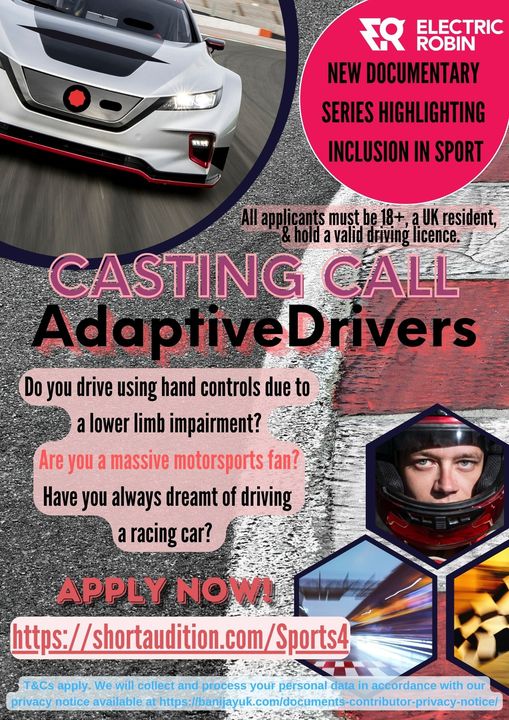 🚗Casting Call for Adaptive Drivers!🚗

Looking for people who drive using hand controls &amp; big Formula E and/or motorsports fans. All accommodation + travel expenses covered!

Apply Here: postly.app/3YtF

#disability #disabilitysports #forumlae #motorsports