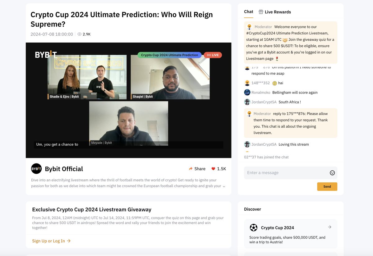 Bybit_Official's tweet image. #CryptoCup2024 Final Match Predictions Livestream is ongoing! 

Do you have a good strategy on deciding who will win? 🤔

Drop your Crypto Cup 2024 Final Match Predictions 👇

▶️ Watch it here: i.bybit.com/ab22HDXT