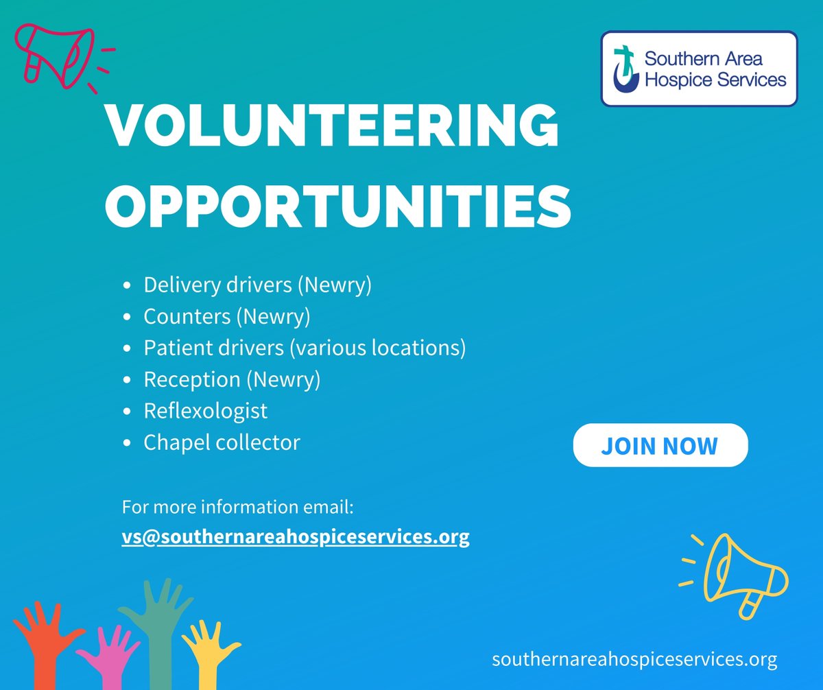 🙌⭐VOLUNTEERING OPPORTUNITIES ⭐🙌
Join the Southern Area Hospice as a volunteer and make a positive difference in the life of others. Helping to promote and support our core values.
Email us today or visit our website for more information:
southernareahospiceservices.org/volunteering-o…