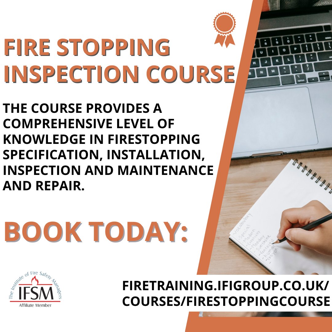 Enhance Your Fire Safety Expertise with Our Fire Stopping Inspection Course.

Ready to take your fire safety expertise to the next level? Enrol in our Fire Stopping Inspection Course today!

firetraining.ifigroup.co.uk/courses/firest…

#fireinspection #passivefireinspection #firestoppingcourse