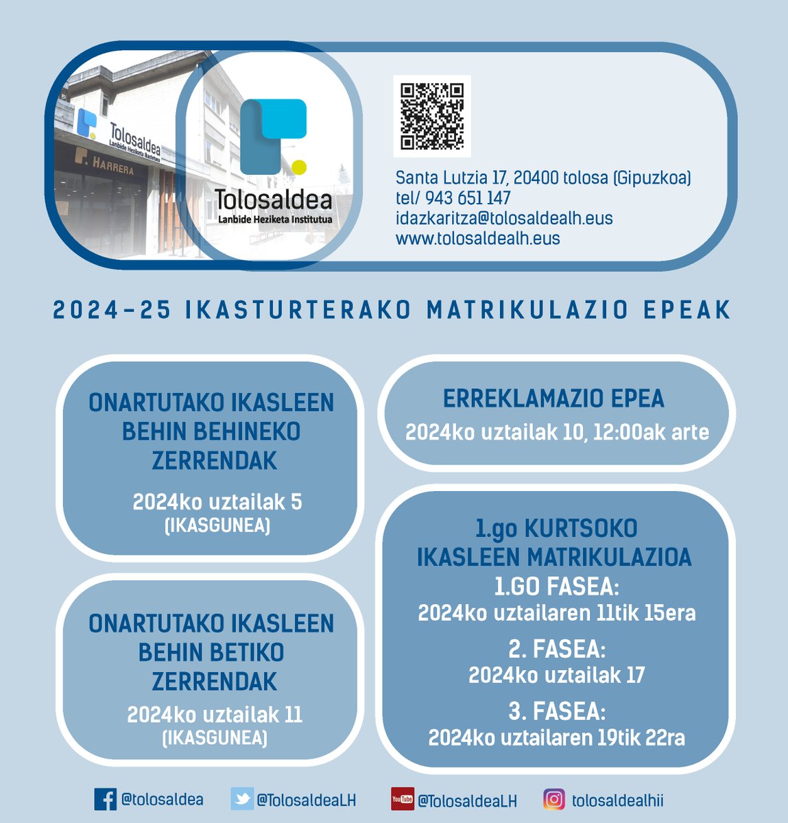 Matrikula epeak zeintzuk diren ba al dakizu? Hemen ikusgai 👇