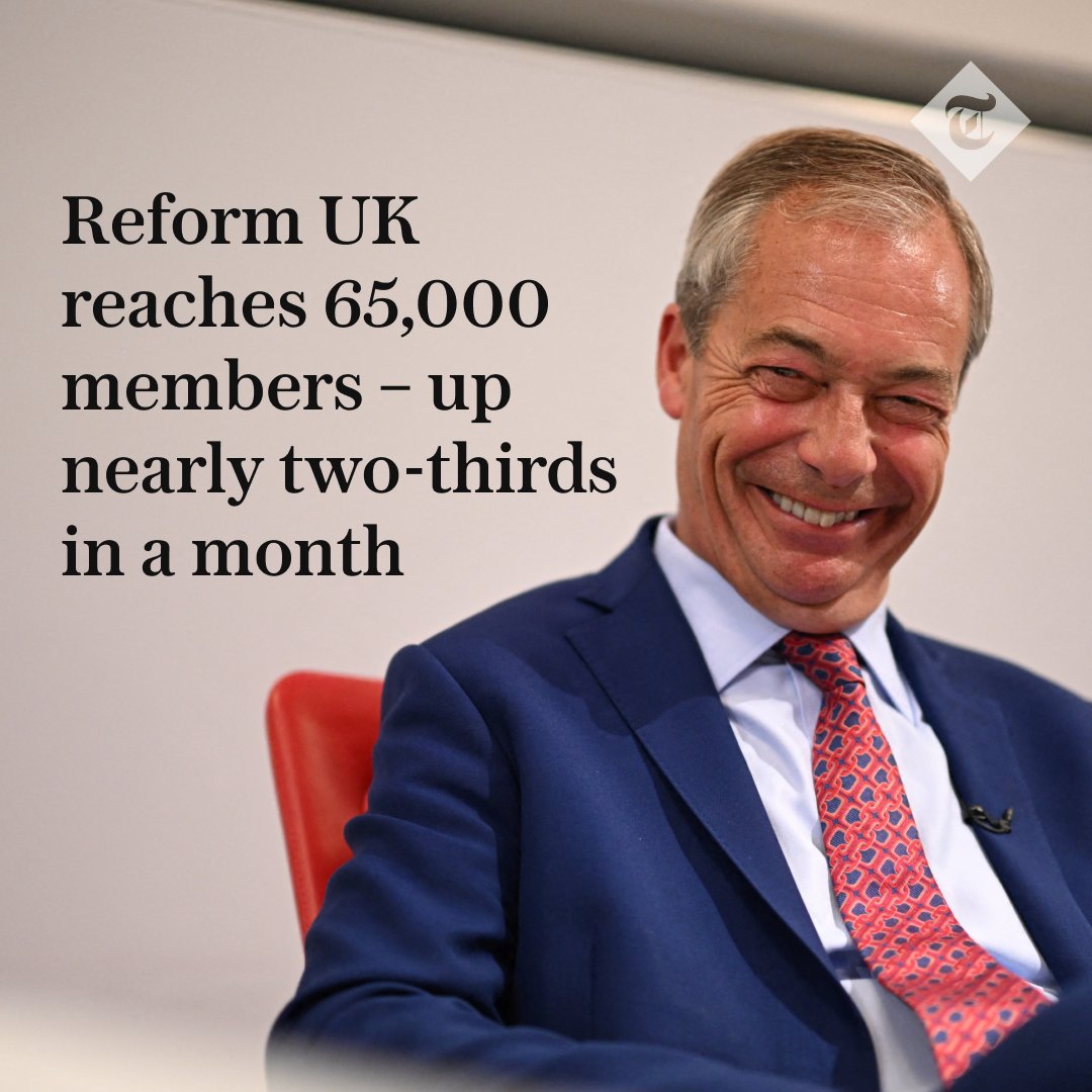 Telegraph's tweet image. 🔷 Nigel Farage’s Reform UK, which secured more than four million votes on Thursday, has attracted 25,000 new members since June 8, taking its total base to 65,000.

Read more here 👇
telegraph.co.uk/politics/2024/…