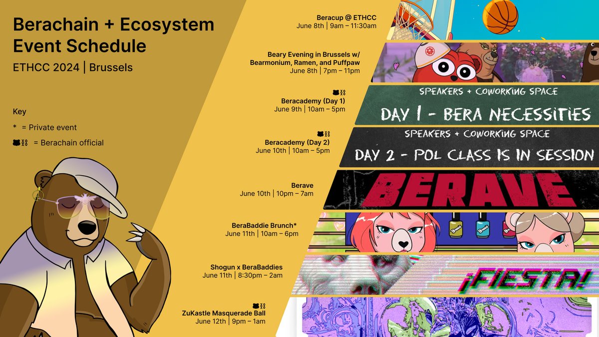 Berachain Foundation 🐻⛓ (@berachain) on Twitter photo The Beras are taking over <a href="/EthCC/">EthCC - Ethereum Community Conference</a>.
Find links to each event for signup below. Come and meet us and our growing ecosystem.
Ooga Booga
docs.google.com/spreadsheets/d… The Beras are taking over <a href="/EthCC/">EthCC - Ethereum Community Conference</a>.
Find links to each event for signup below. Come and meet us and our growing ecosystem.
Ooga Booga
docs.google.com/spreadsheets/d…