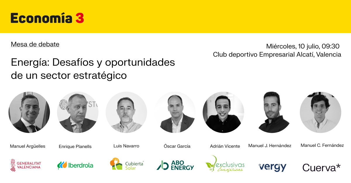 📢 El sector energético a debate

Deseando compartir una mañana de conversación con grandes expertos sobre los desafíos y oportunidades de un sector muy estratégico, el de la energía.  

Miércoles, 10 julio, 09:30, Club deportivo Alcatí, Valencia.

<a href="/Economia_3/">Economía 3</a>

#Energía