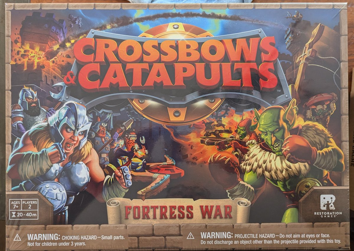 Woohoo! Old school sillyness has arrived from #restorationgames #CrossbowsAndCatapults! Anyone remember this?