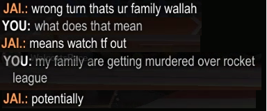 walcottspace's tweet image. Guys, apparently my family are getting murdered because I watched a replay in Rocket League. Sorry Mum and Dad