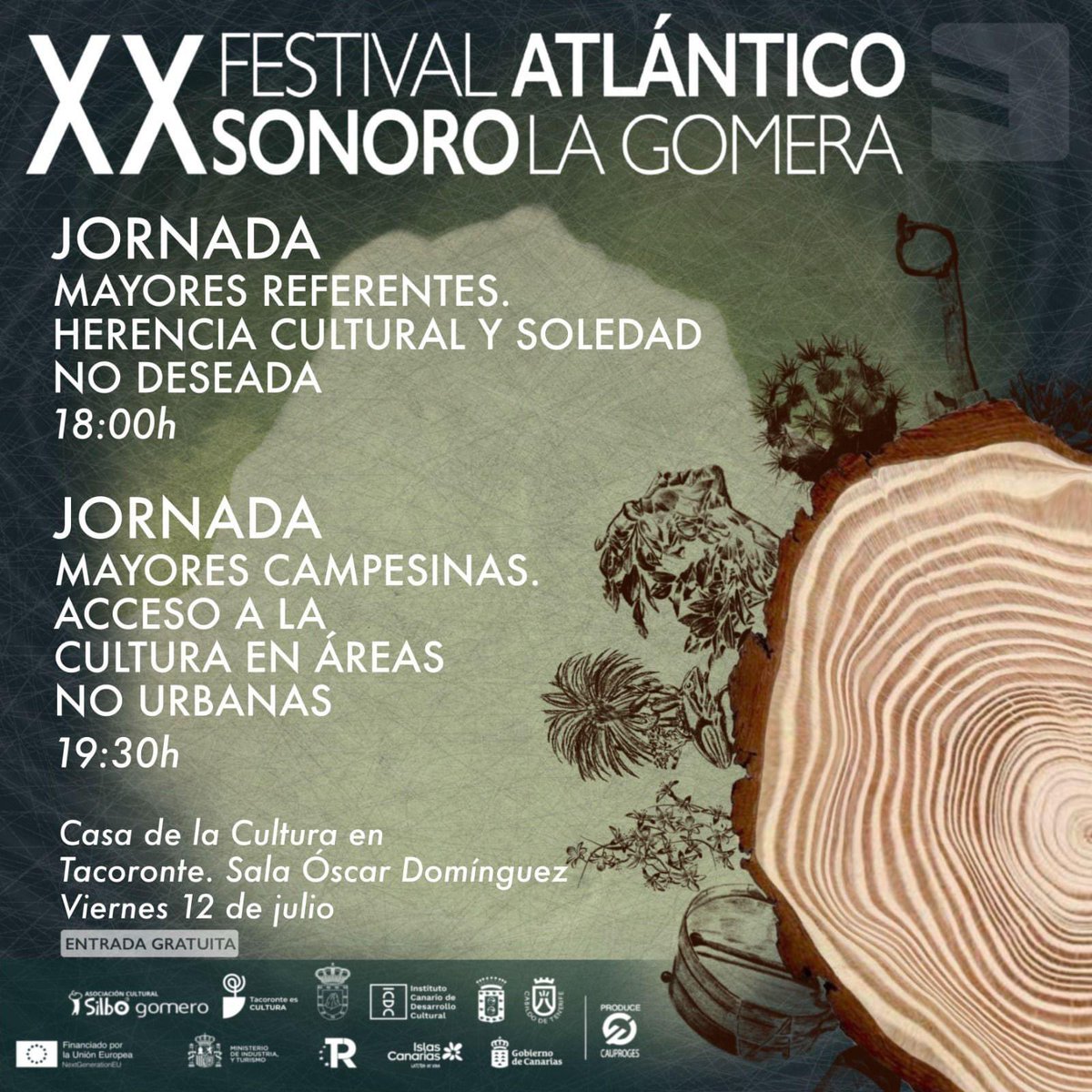 #Tacoronte desarrolla este mes de julio varias actividades del XX #festivalatlánticosonoro de #LaGomera

La Casa de la Cultura acoge un ciclo de cine, dos jornadas en torno a los #mayores de las Islas y la exposición #PainDolor 

tacoronte.es