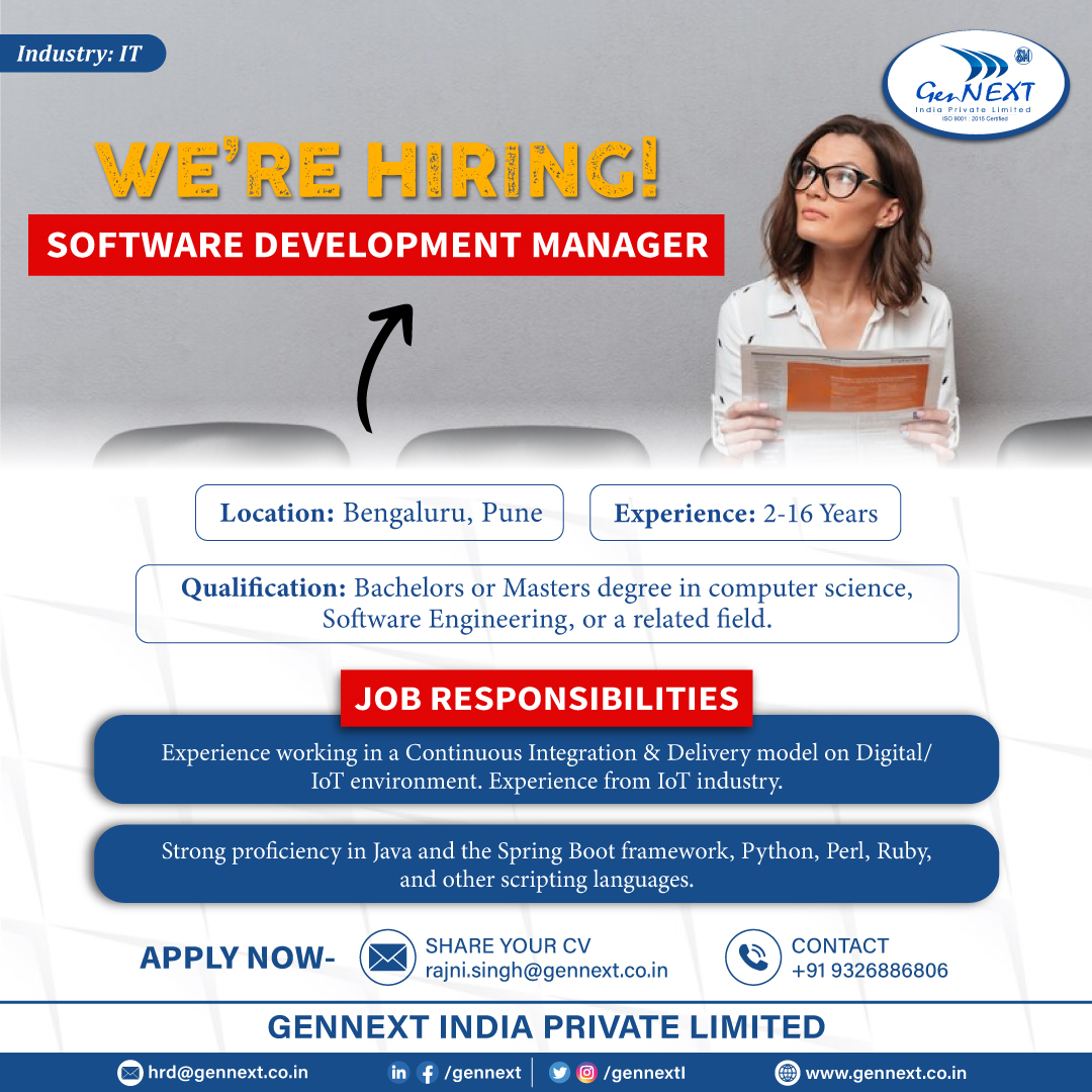GennextL's tweet image. #UrgentHiring 💼📢🎯
Position: Software Development Manager
Location: Bengaluru, Pune
#SeniorSoftwareDeveloper #SoftwareDeveloper #Developer #Pune #IT #ComputerScience #Engineering #hiringnow #jobsearching #jobsearch #hr #jobopenings2024 #gennextjob #gennexthiring #GenNext