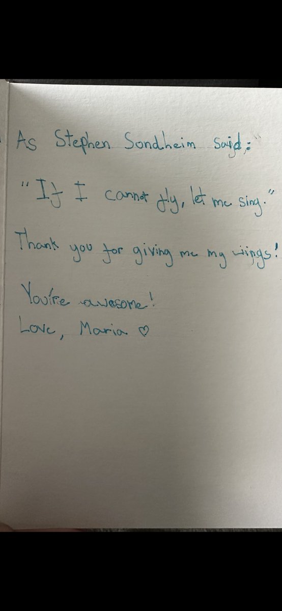 This made me tear up yesterday. A card from one of my youngest students. They all know how much I adore Stephen Sondheim’s work, so this got me right in the feels🥹