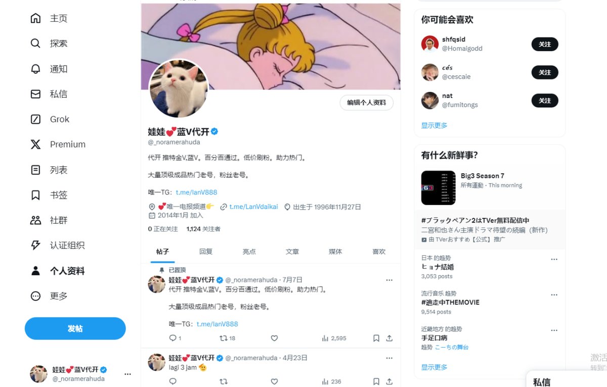 娃娃💕蓝V代开 tweet media