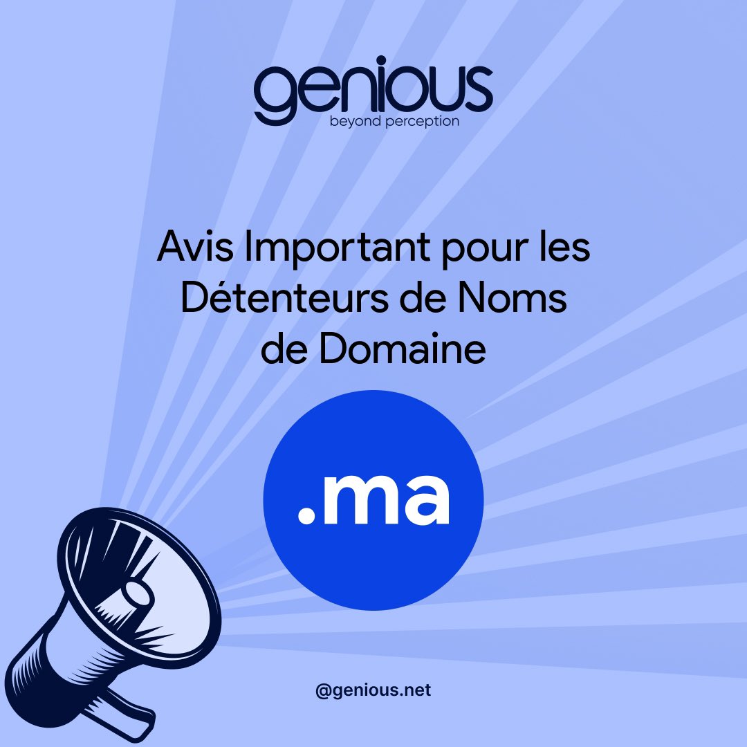 Dorénavant, un nouveau champ sera requis pour l'enregistrement et le renouvellement des noms de domaine en .ma. Vous devrez désormais fournir :

🔹 Numéro de Carte d'Identité Nationale (CIN) pour les particuliers
🔹 Identifiant Commun de l'Entreprise (ICE) pour les entreprises