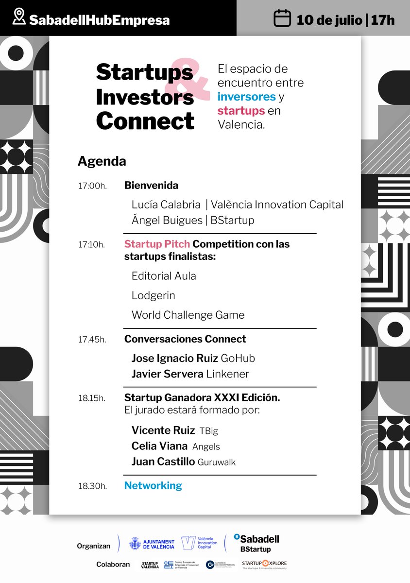 BStartup's tweet photo. Esta tarde a las 17h en #SabadellHubEmpresa #Valencia únete a la XXXI edición #SIConnect   

🚀 #EditorialAula, @itbook_es y @Lodgerin_ 
🗣#ConversaciónConnect con @GoHubVentures y #Linkener
💡Jurado @guruwalk @angels_capital @tbigfinance
  
https://t.co/lhymxV01Fd @VLCInnovation https://t.co/6ShIpFHA4c