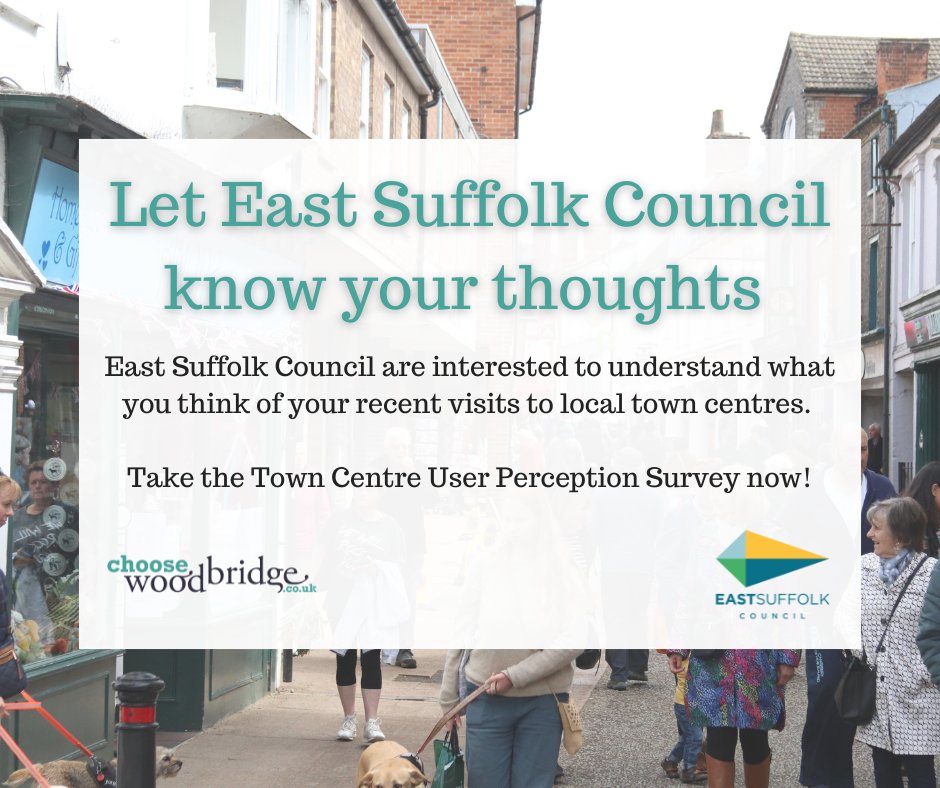 The <a href="/EastSuffolk/">East Suffolk Council</a> are interested to understand what you think of your recent visit to Woodbridge Town Centre. 

They would really appreciate a few minutes of your time to let us know what you think and answer a few questions here: online1.snapsurveys.com/jytnp1