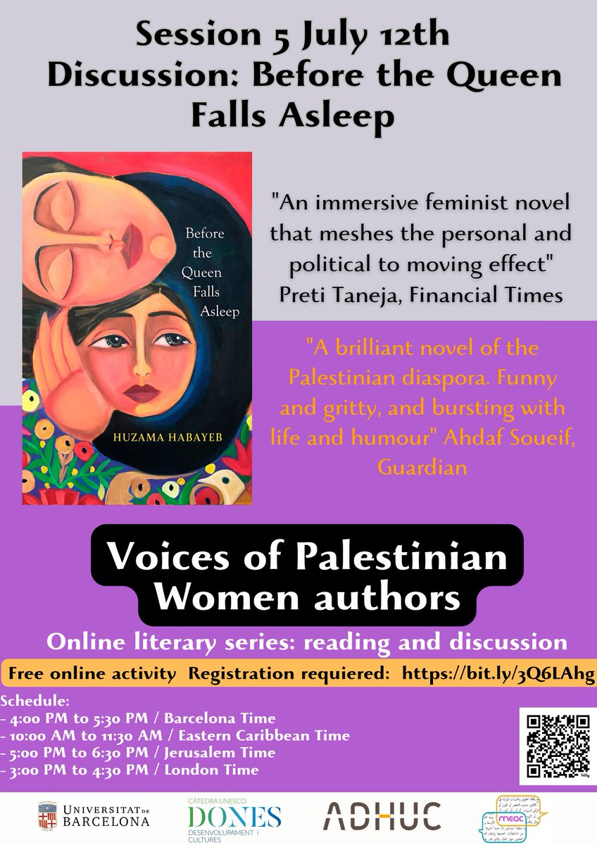 ADHUC–Càtedra UNESCO Dones UB (@adhuc_catdones) on Twitter photo ¡No te pierdas nuestra próxima sesión de "Voices of Palestinian women authors" el 12 de julio! 🗓️ Hablaremos sobre la novela de Huzama Habayeb, una obra que explora la vida de una familia palestina en el exilio. Regístrate aquí: bit.ly/3Q6LAhg ¡No te pierdas nuestra próxima sesión de "Voices of Palestinian women authors" el 12 de julio! 🗓️ Hablaremos sobre la novela de Huzama Habayeb, una obra que explora la vida de una familia palestina en el exilio. Regístrate aquí: bit.ly/3Q6LAhg