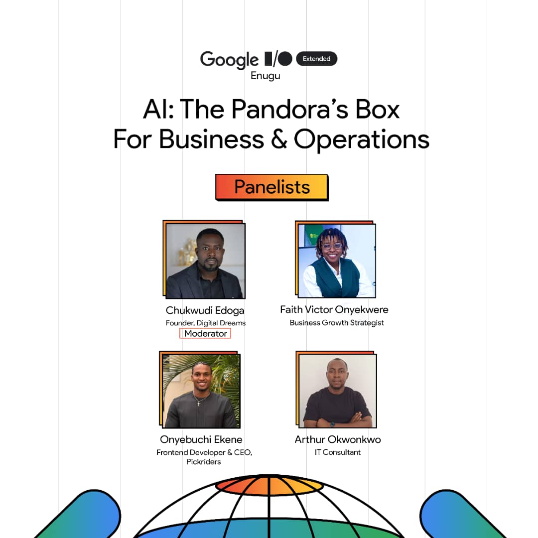 GdgEnugu's tweet image. We have another panel for the Business and Operations folks!🚀✨

Led by @EdogaChux, we would be learning from seasoned business operators in the ecosystem how AI is influencing Business and Operations, and what they think the future holds going forward.