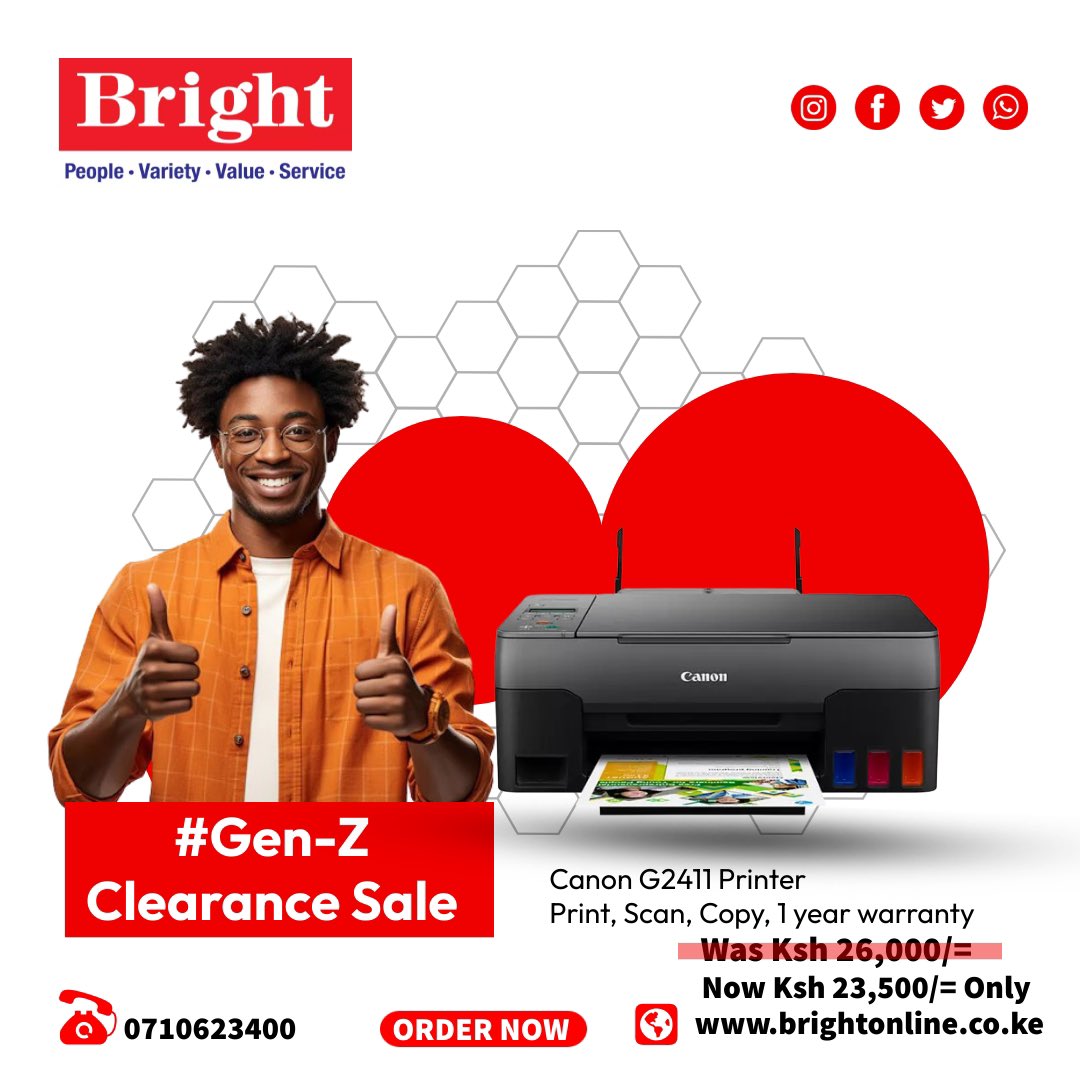 brighttechltdKE's tweet image. Print More for Less! Canon G2411 Now at Ksh 23,500! Limited Stock!”
#PrintMoreForLess #CanonSale #ClearanceDeal #LimitedStock