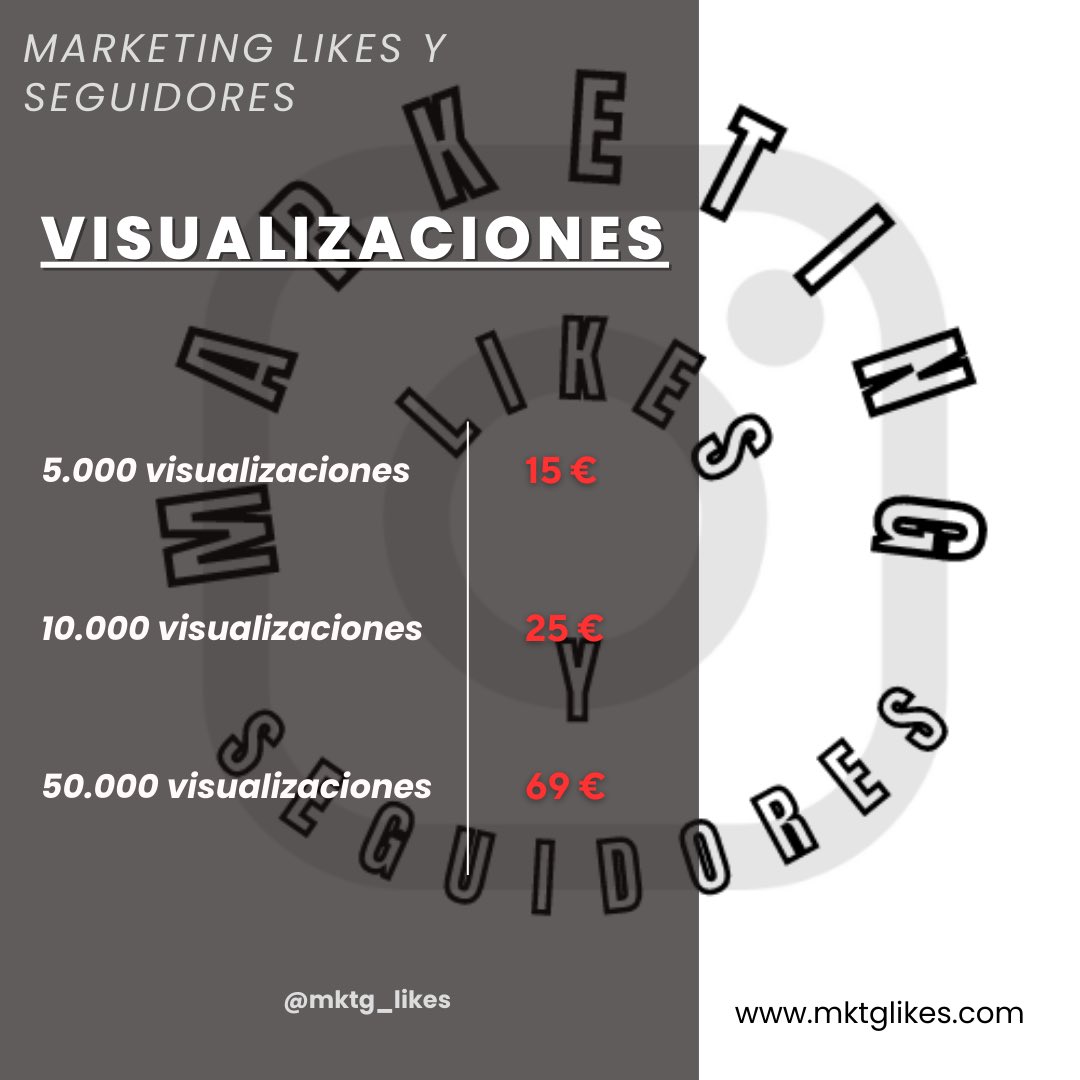 VISUALIZACIONES (INSTAGRAM)

- 5000 visualizaciones | 15 €

- 10000 visualizaciones | 25 €

- 50000 visualizaciones | 69 €