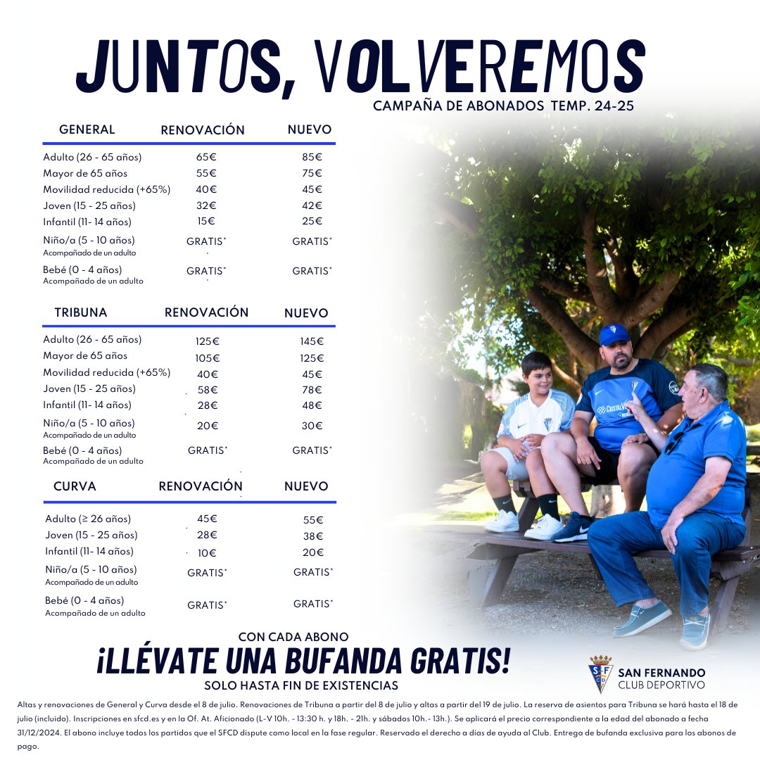 💙 ¡Esta es la publicación que tiene que ver TODA LA ISLA porque #JuntosVolveremos!

💻 ¡Renueva o súmate al sentimiento azulino online! 
sanfernandocd.compralaentrada.com

🎟️ ¡También en nuestra Oficina de Atención al Aficionado! 

⌚️L-V: 10 a 13:30 h.  y de 18 a 21 h.
⌚️S: 10 a 13 h.