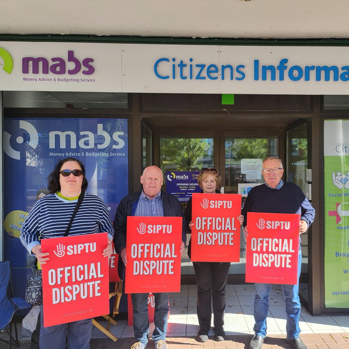 SIPTU's tweet photo. Now: From Roscommon to Waterford our members in the National Advocacy Services are on strike! 

They feel badly let down and appalled by the way they’ve been treated. 

The Government has the power here and must step in to make this right. 

#ValuingCommunity https://t.co/GLMBEJTQ8b