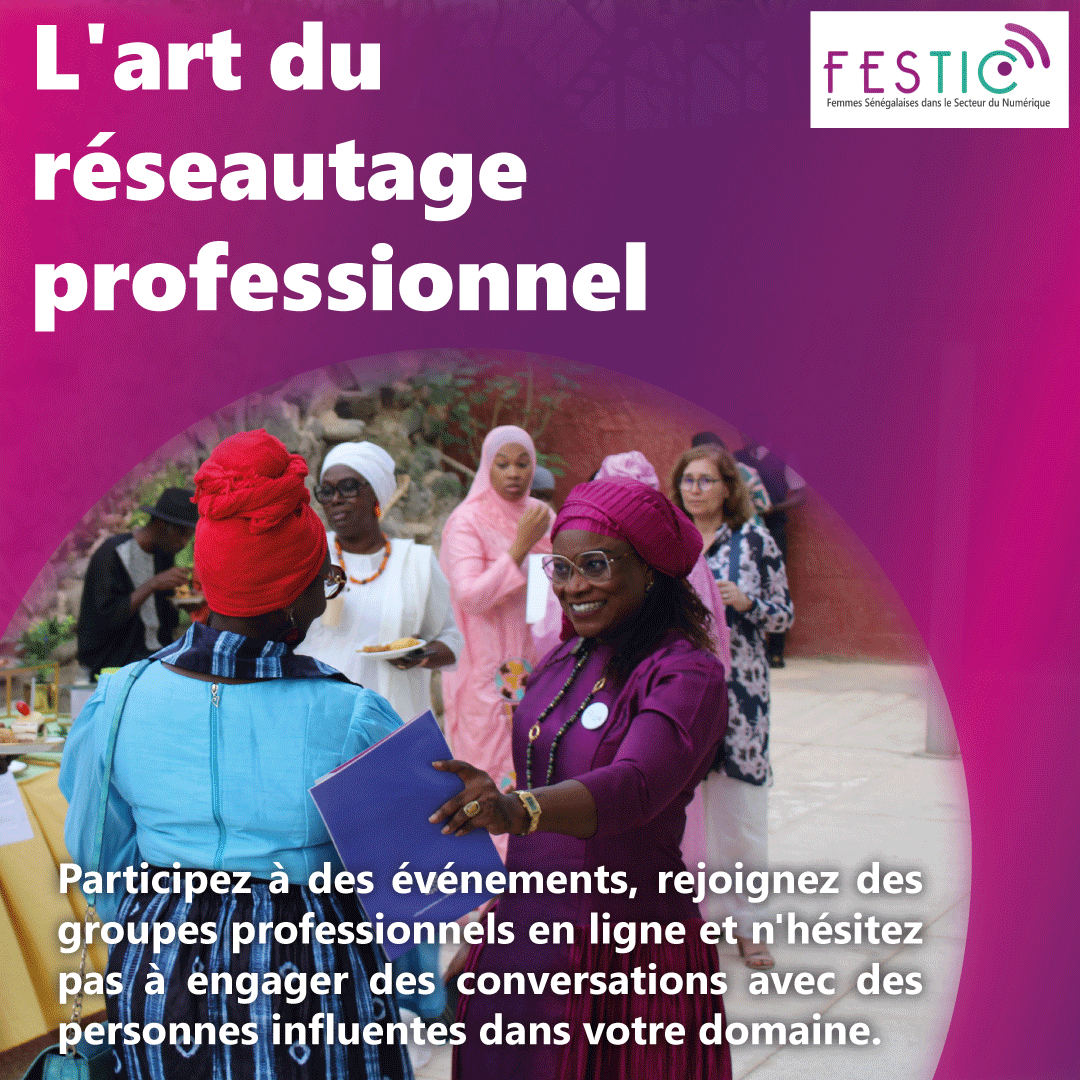 FESTICsn's tweet image. Dans le monde du #numérique, le #réseautage est essentiel pour développer votre carrière ou votre organisation. Participez activement à des événements physiques ou virtuels. Rejoignez des groupes professionnels sur les réseaux sociaux et n'hésitez pas à initier des 
1/3