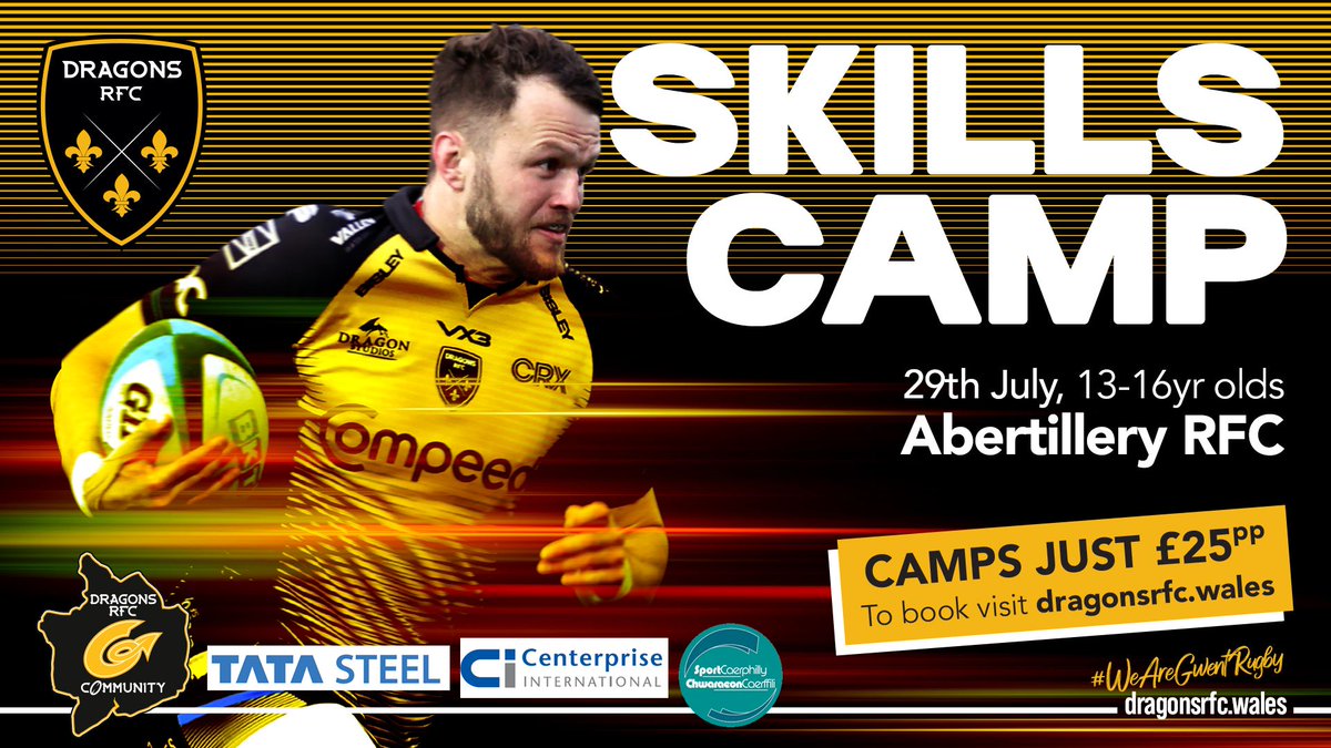 🐉𝙎𝙆𝙄𝙇𝙇𝙎 𝘾𝘼𝙈𝙋𝙎 | 2⃣ weeks to go our Summer Skills Camps with <a href="/DRA_Community/">DRAGONS RFC COMMUNITY 🐉</a> arrive at <a href="/Abertillery_BG/">Abertillery BG RFC</a> for two are grades - book your places now!⤵️

Details ▶️ shorturl.at/qLCGu  
Book 🎟️ eticketing.co.uk/dragons/    

#WeAreGwentRugby
