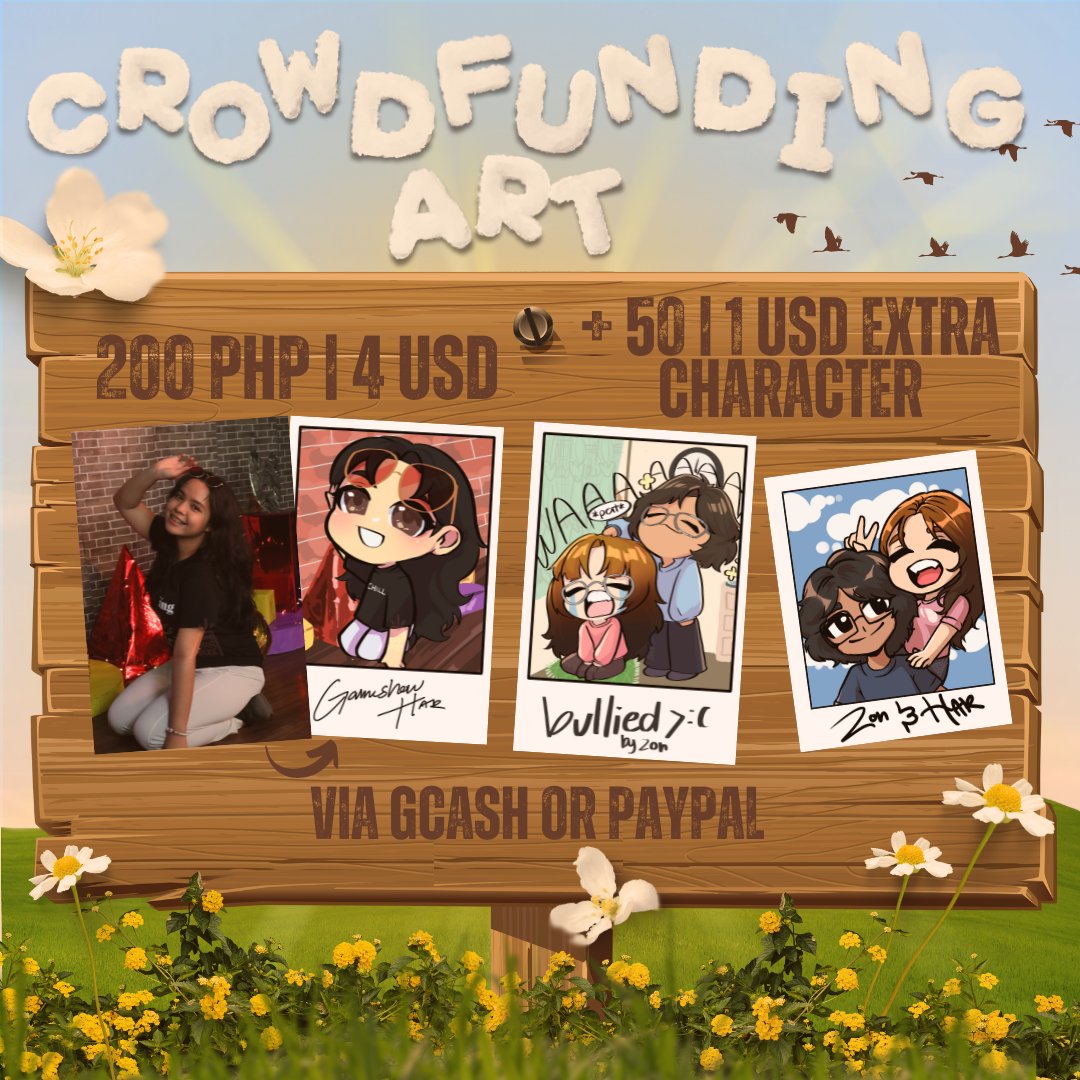 🌼CROWDFUNDING FOR  FINALS🌼
Chibi polaroids (with transparent png!) for only 4 USD / 200 PHP
(+char = +1 USD/50 PHP)

Interested? Shoot me a DM!

Samples and Details below!
#artph #artcommissions #ArtCommission